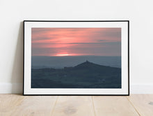 Load image into Gallery viewer, Dartmoor Brentor Church Sunset Photography | Red Sky Wall Art, Devon Valley Prints - Home Decor Gifts
