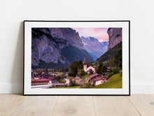 Load image into Gallery viewer, Lauterbrunnen Valley, Switzerland | Church & Alpine Mountain Photography Print