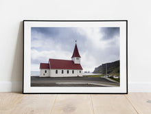 Load image into Gallery viewer, Church in Vik Iceland Prints | Reynisdrangar wall art for Sale and Home Decor Gifts