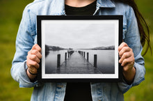 Load image into Gallery viewer, A Black and White Print | Coniston Water Jetty, Lake district wall art, Cumbria Home Decor