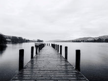 Load image into Gallery viewer, A Black and White Print | Coniston Water Jetty, Lake district wall art, Cumbria Home Decor