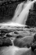 Load image into Gallery viewer, Dartmoor Prints of Venford Twin Waterfall | Fine art Black and White Print - Home Decor