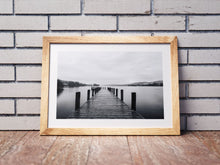 Load image into Gallery viewer, A Black and White Print | Coniston Water Jetty, Lake district wall art, Cumbria Home Decor