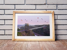 Load image into Gallery viewer, Bristol Balloon Festival Wall Art | Clifton Suspension Bridge Prints - Architecture Photography Christmas Photo Gifts Pictures