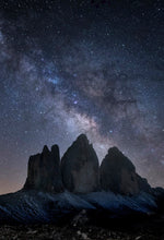 Load image into Gallery viewer, Tre Cime Di Lavaredo Mountain Photography | Astrophotography Space Photography For Sale, Northern Italy Home Decor