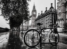 Load image into Gallery viewer, Fine art London Prints | a Lone Traveler at Westminster, Bigben Bike Photography - Sebastien Coell Photography