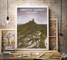 Load image into Gallery viewer, Travel Poster Print of Dartmoors Brentor Church, Devon wall art Home Decor Gifts - SCoellPhotography