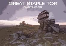Load image into Gallery viewer, Travel Poster Dartmoor Print of Great Staple Tor, Devon Landscape Photography Home Decor and wall art gifts - SCoellPhotography