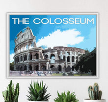 Load image into Gallery viewer, Travel Poster of the Roman Colosseum, Italian Prints for Sale, Rome Italy wall art, Roman Empire Home Decor Gifts - SCoellPhotography