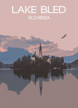 Load image into Gallery viewer, Poster Print Illustration of Lake Bled Slovenia Wall Art, Mountain Photography photo xmas gift alpine alps Christmas gifts wedding gift eu - SCoellPhotography