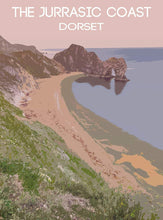 Load image into Gallery viewer, Travel Poster Print Illustration of Durdles Door Dorset Coast Wall Art, Seascape photography gift Christmas gifts sea england home decor - SCoellPhotography