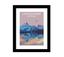 Load image into Gallery viewer, Travel Poster Print Illustration of Lake Bachalpsee Photo Grindelwald Switzerland wall art alps mountain photography xmas christmas gifts - SCoellPhotography