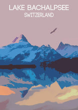 Load image into Gallery viewer, Travel Poster Print Illustration of Lake Bachalpsee Photo Grindelwald Switzerland wall art alps mountain photography xmas christmas gifts - SCoellPhotography