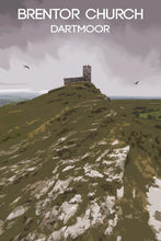 Load image into Gallery viewer, Travel Poster Print of Dartmoors Brentor Church, Devon wall art Home Decor Gifts - SCoellPhotography