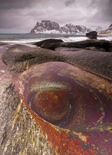 Load image into Gallery viewer, Nordic Fine art Photos | The Dragon Eye rock pool at Uttakleiv Beach wall art - Home Decor Gifts - Sebastien Coell Photography