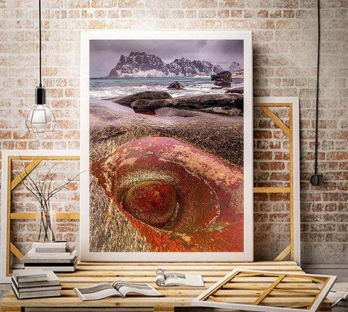 Scandinavian Prints of The Dragon Eye rock pool, Uttakleiv Beach wall art, Norway Lofoten Islands Photography Home Decor Gifts - SCoellPhotography