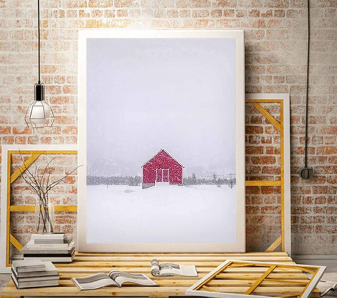 Scandinavian Minimalist art | Norwegian Red Hut, Nordic art - Home Decor Gifts - Sebastien Coell Photography