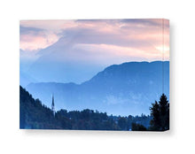 Load image into Gallery viewer, Lake Bled Mountain Photography | Church of St Martina, Alpine wall art - Home Decor Gifts - Sebastien Coell Photography