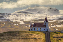 Load image into Gallery viewer, Icelandic Church Print of Ingjaldshóll | Scandinavian Photography and Home Decor Gifts - Sebastien Coell Photography