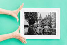 Load image into Gallery viewer, Fine art London Prints | a Lone Traveler at Westminster, Bigben Bike Photography - Sebastien Coell Photography
