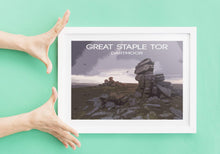Load image into Gallery viewer, Travel Poster Dartmoor Print of Great Staple Tor, Devon Landscape Photography Home Decor and wall art gifts - SCoellPhotography