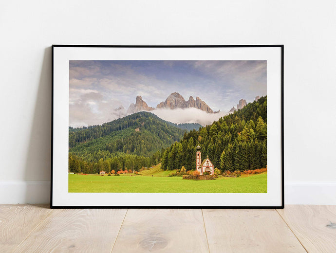 Mountain Photography of St Johns church | South Tyrol wall art for Sale, Home Decor Gifts - Sebastien Coell Photography