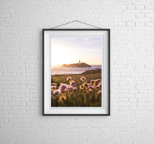 Load image into Gallery viewer, Cornish prints | Godrevy Lighthouse Photography, Sea Pinks wall art, Seascape Photography - Sebastien Coell Photography