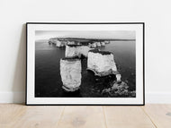 Old Harry Rocks, Dorset | Aerial Black & White Jurassic Coast Photography Print