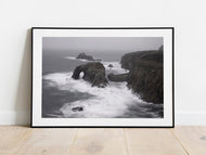 Enys Dodnan Sea Arch & Longships Lighthouse, Land's End, Cornwall | Coastal Photography Print