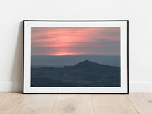 Load image into Gallery viewer, Dartmoor Brentor Church Sunset Photography | Red Sky Wall Art, Devon Valley Prints - Home Decor Gifts
