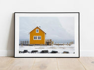 Sakrisøy, Lofoten Islands | Yellow Rorbu Reflection Photography Print