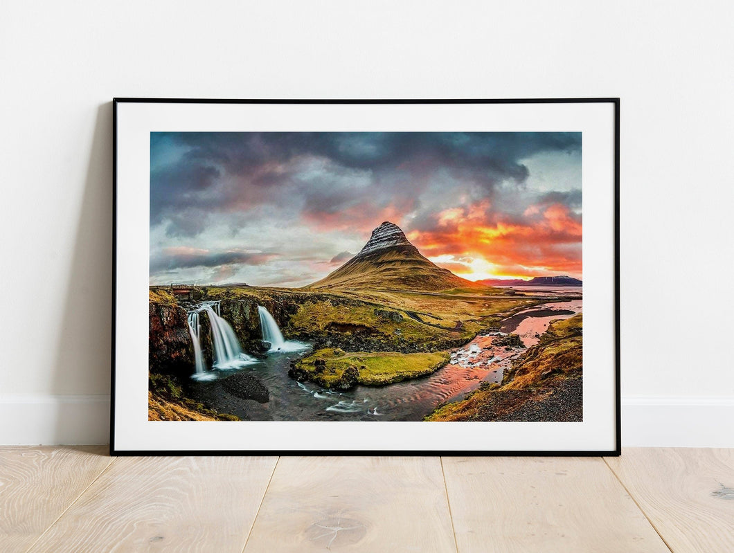 Panoramic Kirkjufell Print | Scandinavian art of Kirkjufellsfoss, Mountain Photography