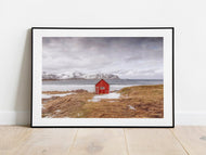 Lofoten Islands, Norway | Red Hut & Mountain Seascape Photography Print