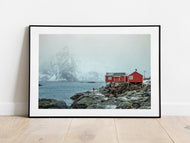 Red Hut Prints of Hamnoy | Lofoten Island Fishermans cottage art - Home Decor Prints