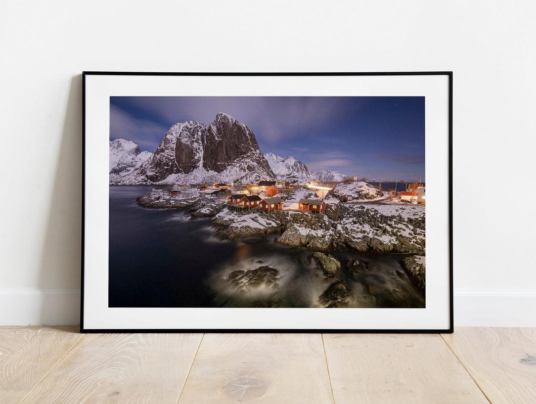 Night time Print of Hamnoy | Lofoten Island Mountain Photography for Sale - Home Decor