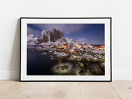 Hamnoy, Lofoten Islands, Norway | Full Moon Night Fishing Village Photography Print