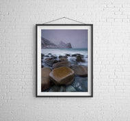Unstad Bay, Lofoten Islands | Moody Sky Photography Print