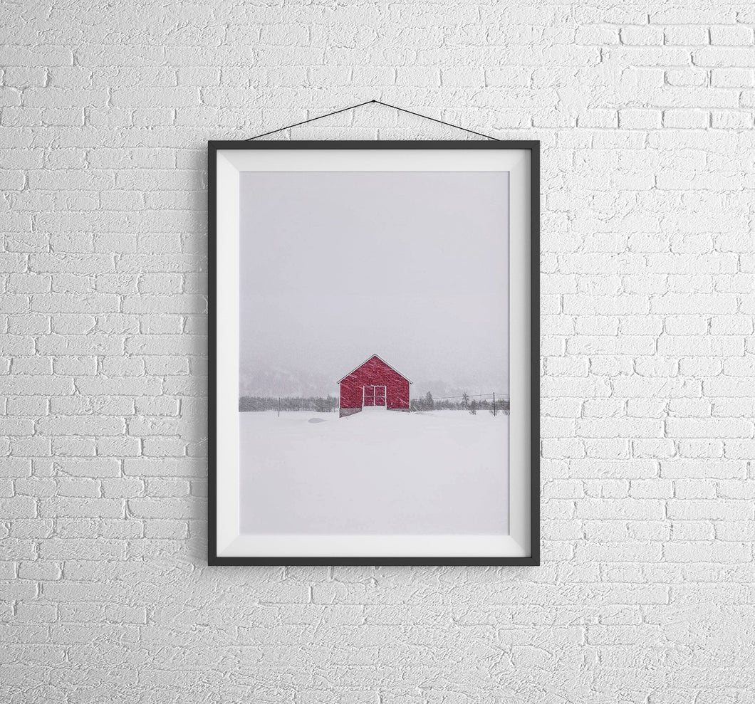 Scandinavian Minimalist art | Norwegian Red Hut, Nordic art - Home Decor Gifts