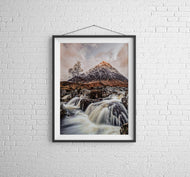 Buachaille Etive Mor, Glencoe | Waterfall & Snow Highland Photography Print