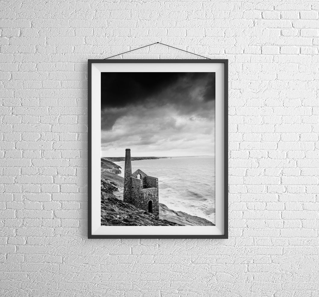 Cornish Prints | Black and White Wheal Coates Tin Mine Wall Art - Home Decor