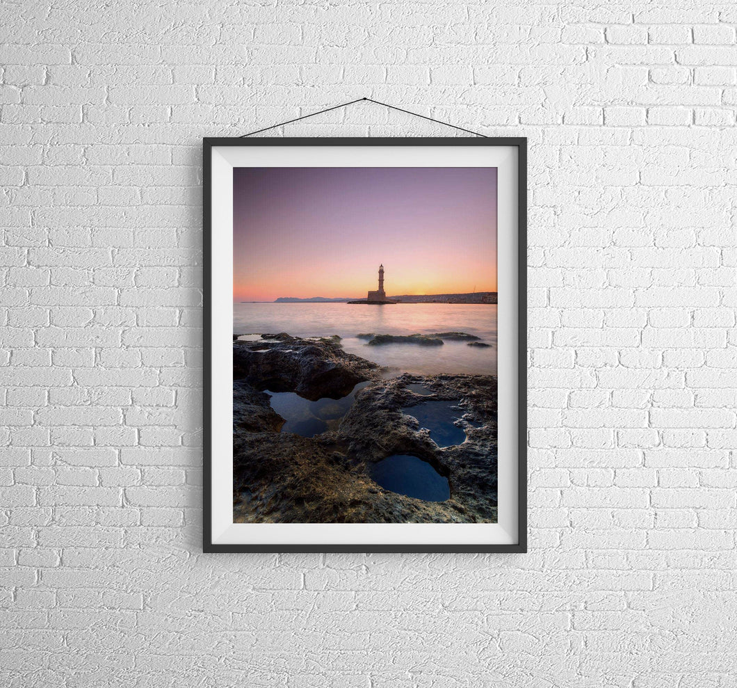 Cretes Venetian Lighthouse Print | Seascape Photography for Sale, Chania Harbour Home Decor