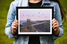 Load image into Gallery viewer, Bristol Balloon Festival Wall Art | Clifton Suspension Bridge Prints - Architecture Photography Christmas Photo Gifts Pictures
