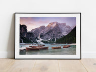 Lago di Braies, Italian Dolomites | Boathouse Lake Photography Print