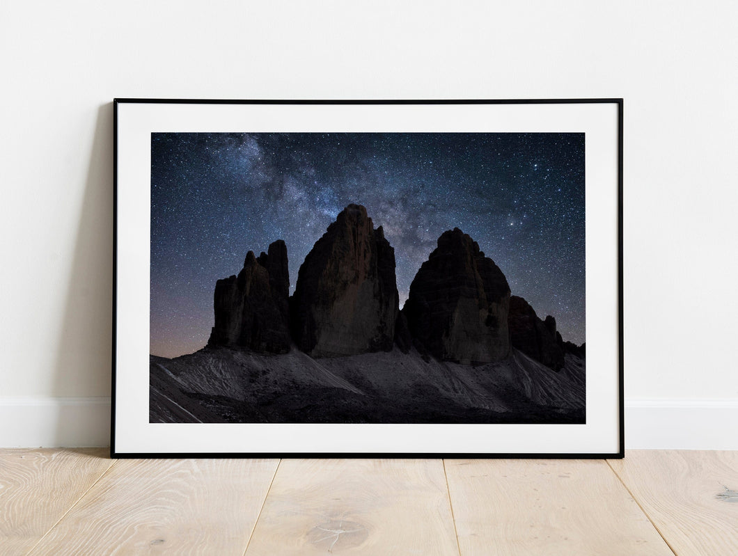 Tre Cime Di Lavaredo Astrophotography | Night Time Space Photography For Sale, Northern Italy Home Decor