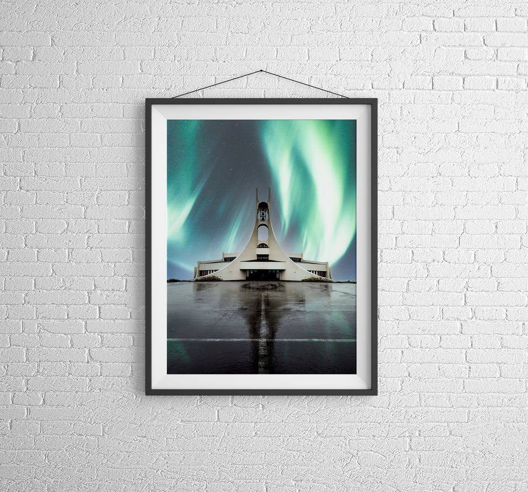 Stykkishólmskirkja Church Wall Art | Icelandic Northern Lights Prints Westfjords - Relight Home Decor