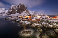 Load image into Gallery viewer, Night time Print of Hamnoy | Lofoten Island Mountain Photography for Sale - Home Decor - Sebastien Coell Photography
