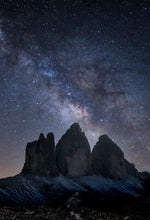 Load image into Gallery viewer, Tre Cime Di Lavaredo Mountain Photography | Astrophotography Space Photography For Sale, Northern Italy Home Decor
