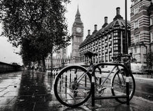 Load image into Gallery viewer, Fine art London Prints | a Lone Traveler at Westminster, Bigben Bike Photography - Sebastien Coell Photography
