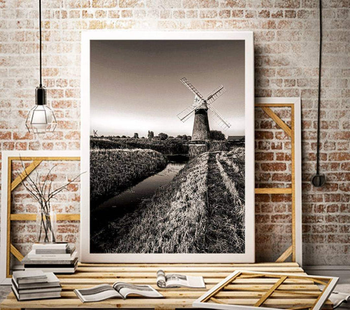 Windmill Black and White Prints of Thurne Windpump, Norfolk Landscape Photography, Norfolk Broads Prints and Home Decor Gifts - SCoellPhotography