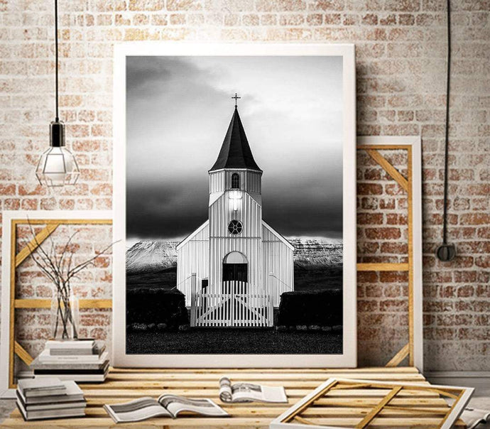 Scandinavian Print of an Eerie Church | Icelandic fine art, Westfjords Mountain Photography - Sebastien Coell Photography